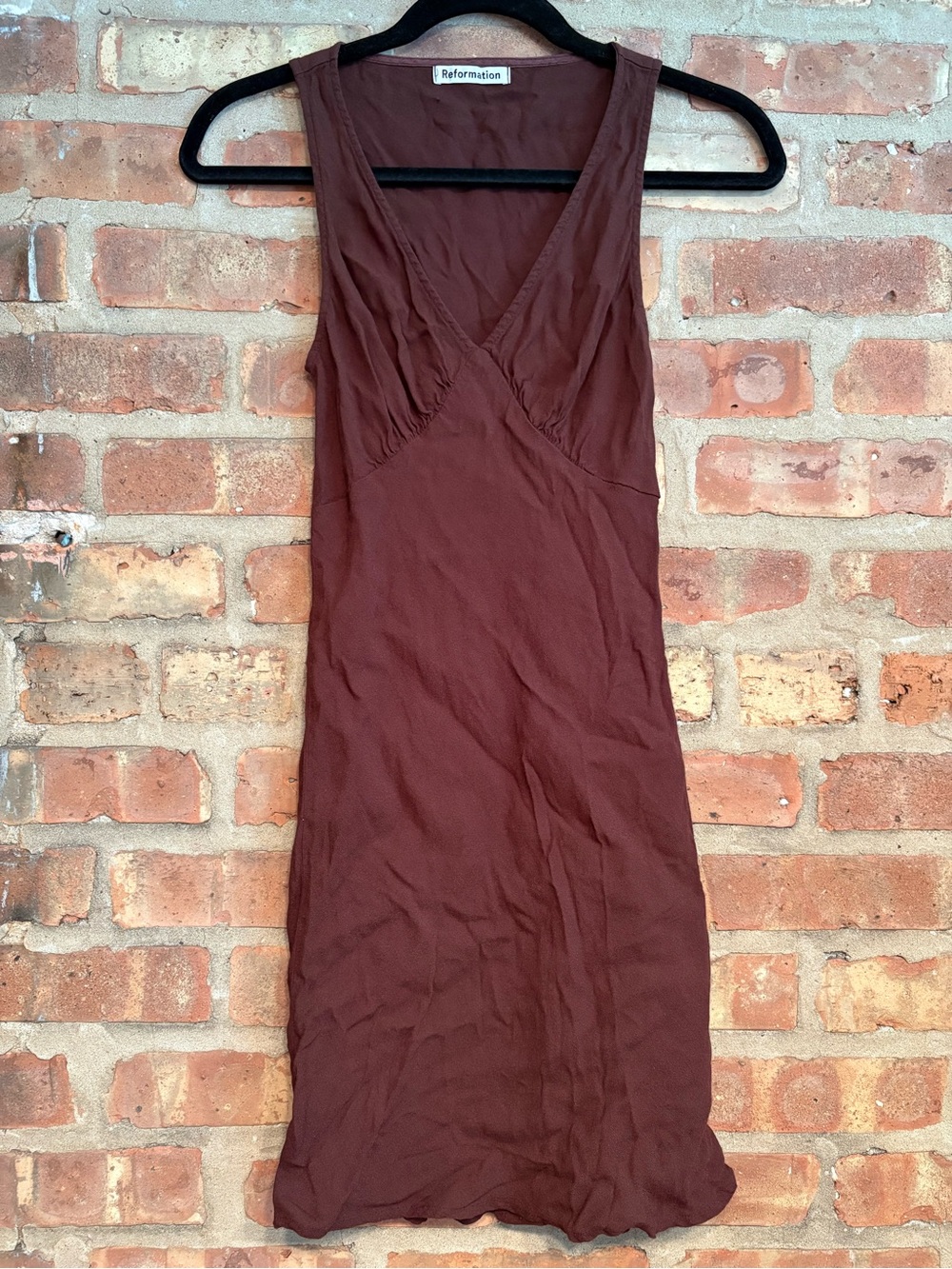 Reformation Calix Brown Sleeveless V-Neck Midi Dress